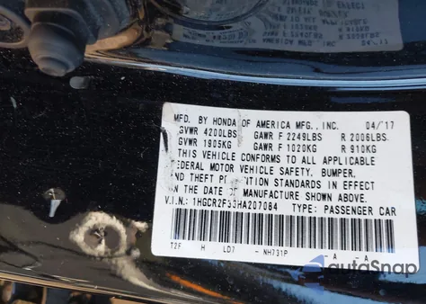 2017 Honda Accord Lx from USA, damaged, VIN 1HGCR2F33HA207084